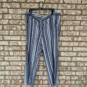 Ellen Tracy Blue White Striped 100% Linen Pants 1X